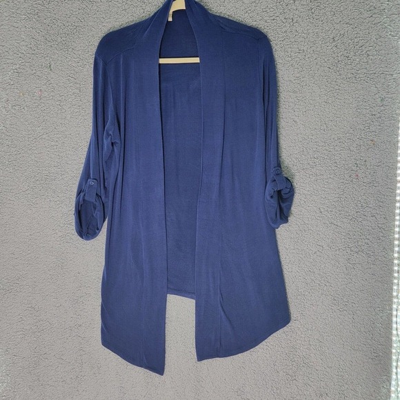 Olivia Moon Sweaters - Olivia Moon Womens Medium Cardigan Blue with 3/4 Tab Sleeves